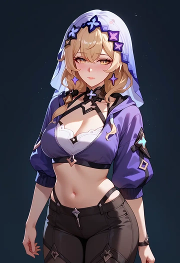 star rail,black swan,crop hoodie,shorts  - AI generated anime art